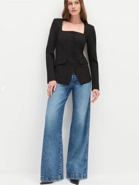Favorite Daughter Penelope Black Blazer Button Front Square Neck Top size 4